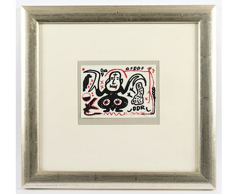 PENCK, A.R. "Lafontaine greift ein", Multiple, Farboffset, Kunstpostkarte, 10 x 14,5, handsigniert, 1990, R.