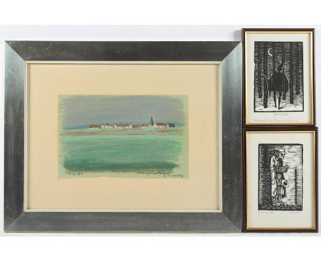 MARCKS, Gerhard, "Landschaft", Ölkreide/Papier, 20 x 30, handsigniert und datiert 1971, mit Widmung, beigegeben zwei kleine H