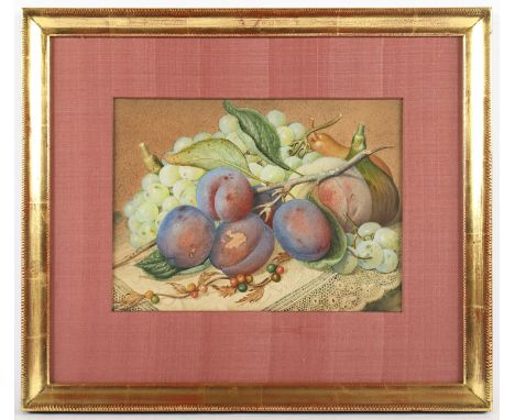 ADAMSON, A.E. (Aquarellist 1.H.19.Jh.), "Obststilleben mit Pflaumen", Aquarell/Papier, 21 x 28,5 (Passepartoutausschnitt), un
