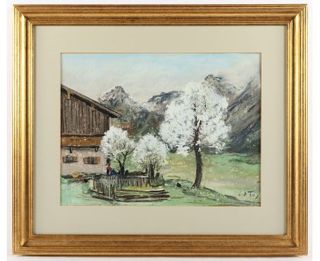 FEY, Carl Otto (1894-1971), "Frühling im Bergdorf", Mischtechnik/Papier, 36 x 46,5 (Passepartoutausschnitt), unten rechts sig