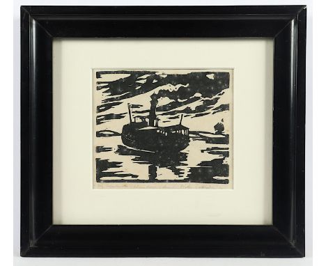 TUXHORN, Victor, "Rheindampfer", Original-Holzschnitt, 14 x 17, handsigniert und datiert '21 (?), betitelt, etwas besch., R.