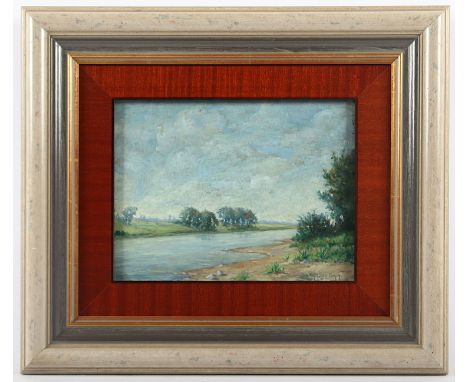 MÜLLER-LÜMEN, Franz (1890-1959), "Flußlandschaft", Öl/Holz, 18 x 24, unten rechts signiert, R.