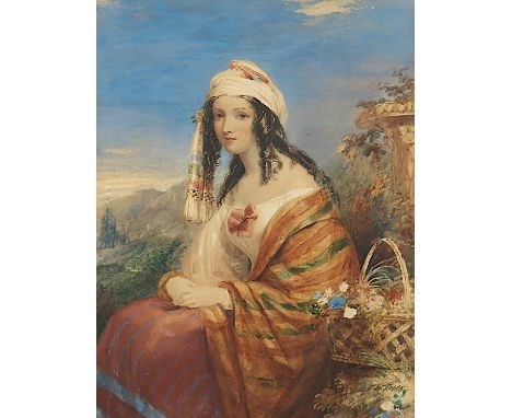 TOPHAM, Francis William (1808-1877), "Portrait einer Frau mit Turban", Aquarell/Papier, 29,5 x 22,5 (Passepartoutausschnitt),