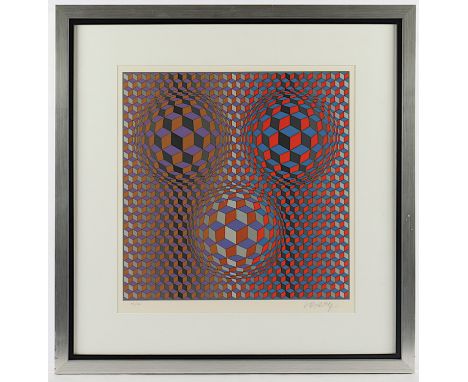 VASARELY, Victor, "Composition", Farbserigrafie, 41 x 41, nummeriert 47/80, handsigniert, R.