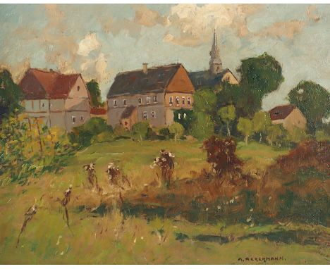 ACKERMANN, Otto (1872-1953), "Dorfansicht", Öl/Hartfaser, 27 x 35,5, unten rechts signiert, R.