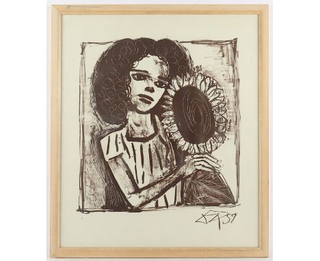DIX, Otto, "Mädchen mit Sonnenblume", Lithografie, ca. 48,5 x 49, im Stein signiert und datiert, nummeriert A. Druck und Verl