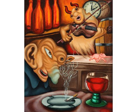 MÄRCHEN, Artur, "Kleines Konzert in der Kneipe", Öl/Holz, 50 x 40, unten rechts signiert und datiert '99, R.
