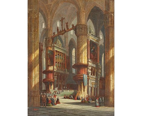 SCHÄFER, Henry Thomas (1833-1916), "Im Mailänder Dom", Öl/Lwd., 40 x 30,5, doubliert, besch., unten links monogrammiert und "