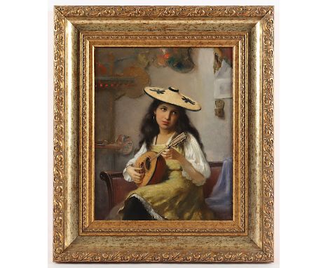SINET, Louis René Hippolyte (Frankreich 19.Jh.), "Junge Mandolinenspielerin", Öl/Lwd., 41 x 33, randdoubliert, unten rechts s