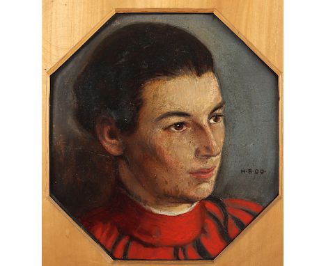 MONOGRAMMIST UM 1900, "Portrait einer Frau", Öl/Malkarton, 32 x 29 (Passepartoutausschnitt), unten rechts monogrammiert und "