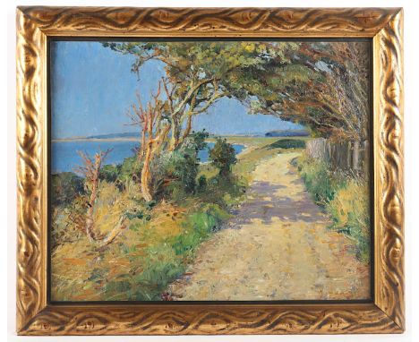 MALER UM 1910, "Uferlandschaft", Öl/Malkarton, 49 x 58, R.