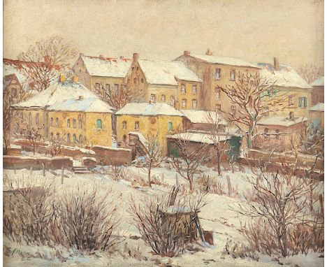 NONN, Carl (1876-1949), "Verschneite Gärten", Öl/Hartfaser, 50 x 60, unten links signiert und bez. "Bonn", verso titelbezeich