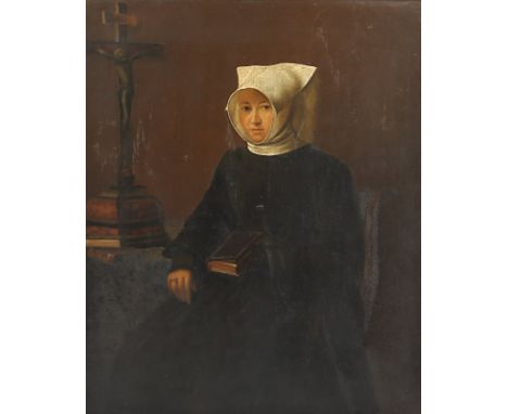 PORTRAITMALER UM 1840, "Bildnis einer Ordensfrau", Öl/Holz, 33,5 x 28,5, besch., R.
