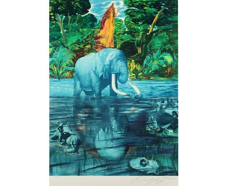 FUCHS, Ernst, "Der Weiße Elefant", Farbserigrafie, 75 x 55, nummeriert 138/150, handsigniert, mit Zertifikat, R.