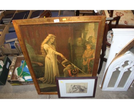 An Olegraph of "The Accolade" after Edmund Blair Leighton and a pencil signed nude print