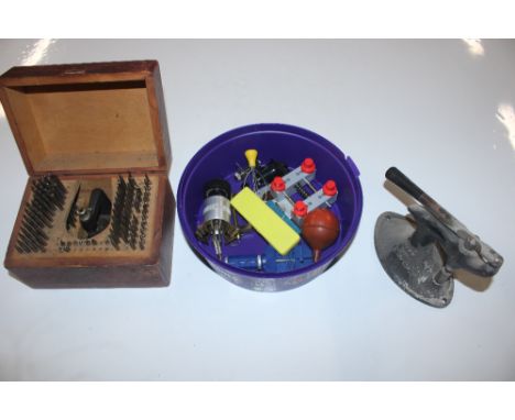 A quantity of watch makers tools, including staking set 