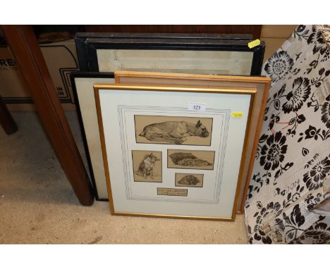An Alfred Munnings, coloured print "The Gap"; a pair of Redoute type rose prints; and a collage of Cecil Aldin type dog print