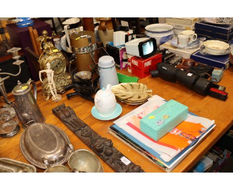 A quantity of miscellaneous items to include a vintage thermos flask; an enamel can; a wooden artist lay doll etc