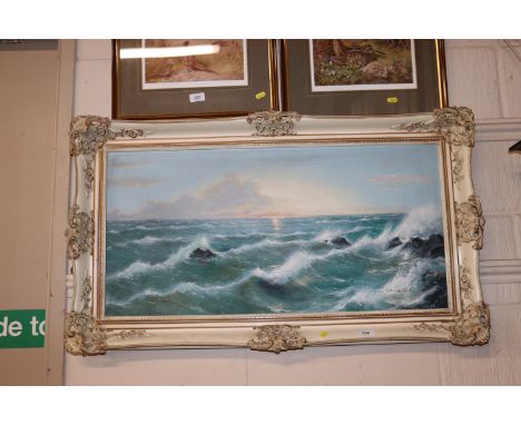 Camzimi, oil on canvas seascape in cream and gilt frame, 54cm x 95cm 