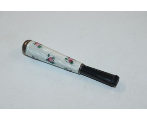A 935 marked Guilloche enamel cigarette holder decorated with roses and leaves 