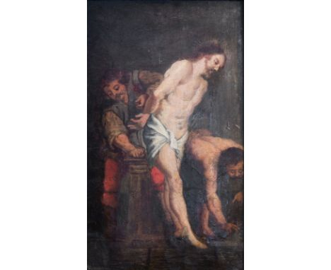 Flemish school: The flagellation of Christ, oil on panel, 17th C. -- Description: Work: about 35 x 21 cmÊ Frame: 51,3 x 37,5 