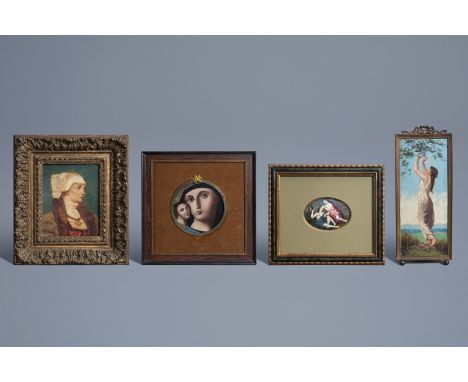 European school: Four various small works, 19th/20th C. -- Description: Work: 19,5 x 14,8 cm (the portrait of the lady)Ê Fram