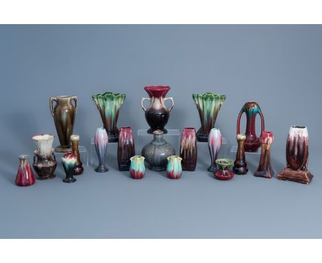 Twenty polychrome Art Nouveau vases, a.o. Thulin, first half of the 20th C. -- Description: H 26,7 - 8 cm (the tallest and th