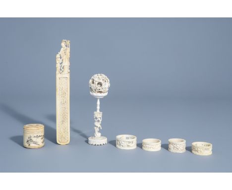 A varied collection of Chinese items, 19th/20th C. -- Description: H 26,3 cm (the largest item)Ê H 18 cm (the carved puzzle b