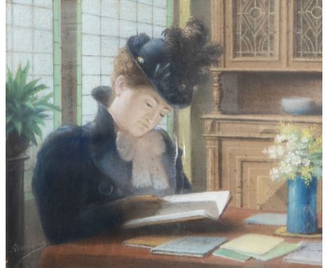 Auguste Braekevelt (1832-1908): Interior with a woman reading, pastel on paper -- Description: Work: about 38,5 x 33,5 cmÊ Fr