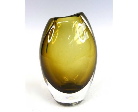 Vicke Lindstrand (1904-83) for Kosta Boda - a 1960s heavy tinted art glass vase, of slightly flattened ovoid form, incised ma