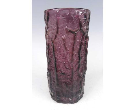 Geoffrey Baxter for Whitefriars - a large glass textured 'Bark' vase, amethyst colourway, h.22.5cm A little dusty and grubby 