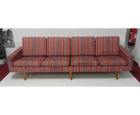 Hans Wegner (1914-2007) for Getama - a 1960s Danish GE236 light oak framed four-seater sofa, having striped floral fabric uph