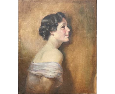 Wolfgang Craig-Hainisch (c1905-1995) - Half-length portrait bust profile of a woman, oil on canvas, signed lower right, 61 x 