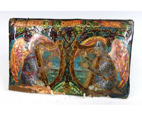An early 20th century enamel on copper rectangular plaque in the Pre-Raphaelite taste, titled Benedicite Omnia Opera, heighte