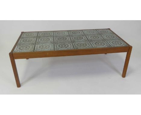 A 1960s Danish teak and tile top inset rectangular coffee table, raised on square plain supports, stamped 'Made in Denmark fo