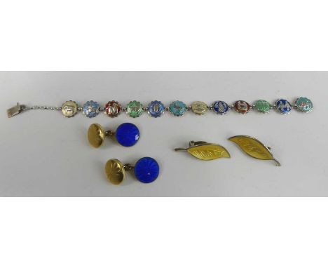 A collection of Scandinavian jewellery, to include silver and enamel zodiac bracelet, variously stamped 925 S verso, length 1