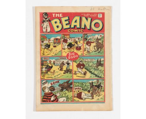 Beano No 38 (1939). Bright fresh cover, cream pages, some light ink dust residue to back cover [fn+]