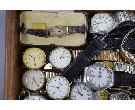   A lady's 9ct gold cased manual wind wrist watch and a quantity of assorted wrist and pocket watches.