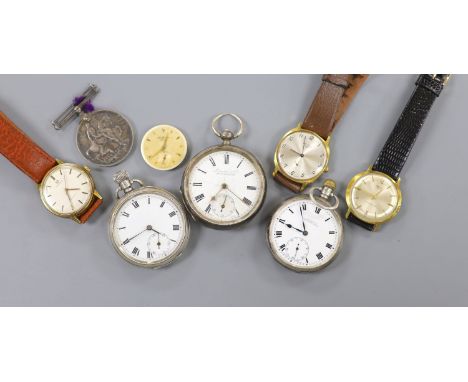   A gentleman's steel and gold plated Omega manual wind wrist watch, three other wrist watches, three pocket watches and a me