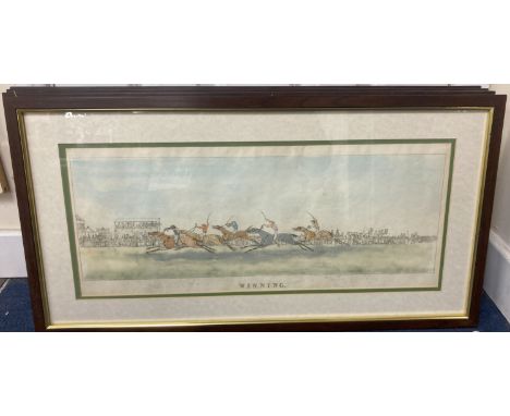   A set of 4 hand-coloured horse racing prints, 18 x 54cm.