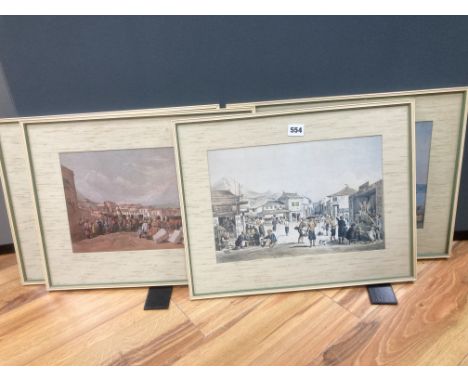   Four coloured prints of Hong Kong and Kowloon, 21.5 x 33 with glazed frames