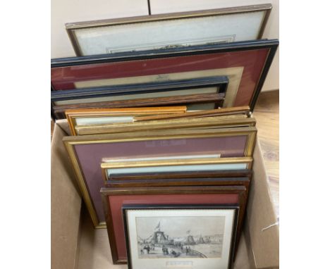   A collection of assorted engravings, aquatints and other prints of Brighton, largest 30 x 47cm. (16).