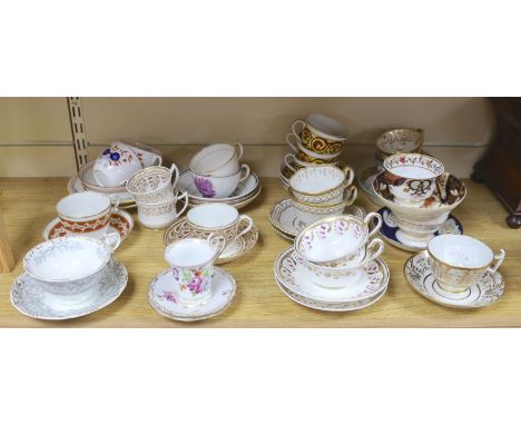   A group of 19th century and later cups and saucers, etc., majority English porcelain