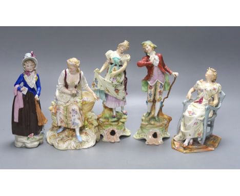   A group of five Continental figures, tallest 20cm