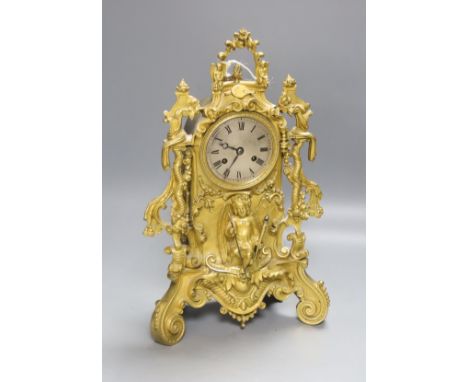   A 19th century French ormolu mantel clock, mounted with an angel, 39cm
