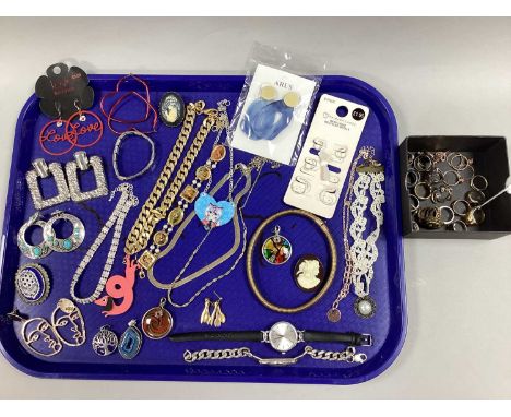 A Collection of Assorted Jewellery, to include rolled gold expandable collarette necklace, MJ Hummel gilt coloured picture pa