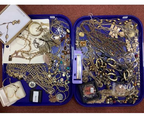 An Assortment of Gilt Coloured Jewellery, to include rope-twist necklace, hinged bangle, diamanté enamel pendant, line set br