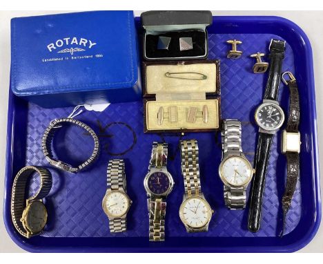 A Collection of Assorted Wristwatches, including Avia, Sekonda, Philip Mercier, Timex, etc; cased and other cufflinks.