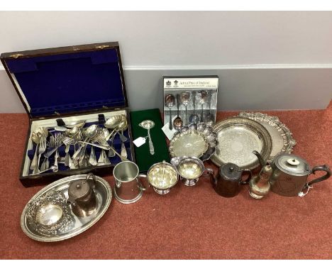 Plated Ware, including Norwegian Hadeland Tinnstoperi ladle, in original box, together with dishes, teapots, boxed Arthur Pri