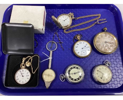 Openface Pocket Watches, including Ingersoll, Sekonda, Citron antique style hunter pocket watch, 8 Day dashboard clock (lacki